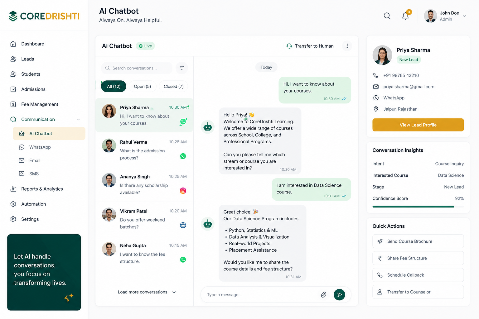 AI chatbot screen